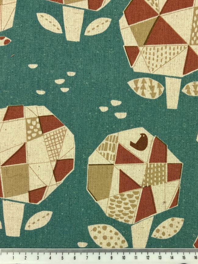 Mosaic Shrubs on Soft Teal Mid-weight Japanese Cotton