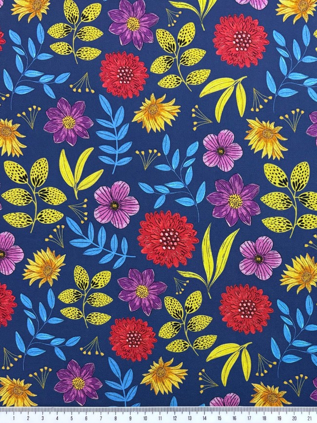 Multi Floral on Navy Printed Cotton