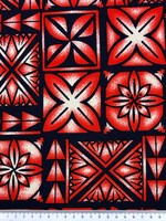 Red & Blush on Dark Navy Pacific Island Cotton Dobby