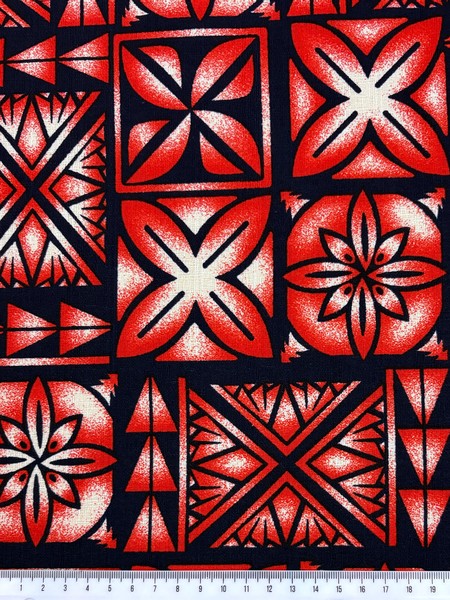 Red & Blush on Dark Navy Pacific Island Cotton Dobby