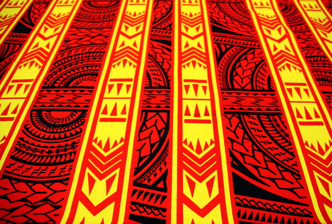 Red, Black & Yellow Island Stripes Printed Dobby