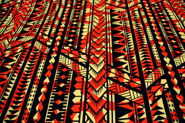 Black on Orange & Cream Samoan Style Printed Cotton