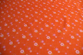 Pinks on Orange - Floral Perspectives Printed Cotton