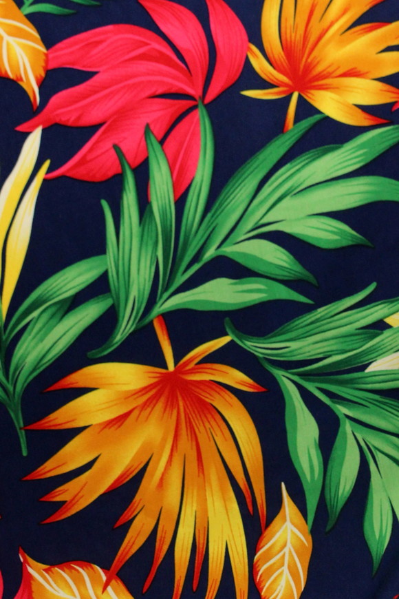 Tropical Foliage on Dark Navy Printed Rayon