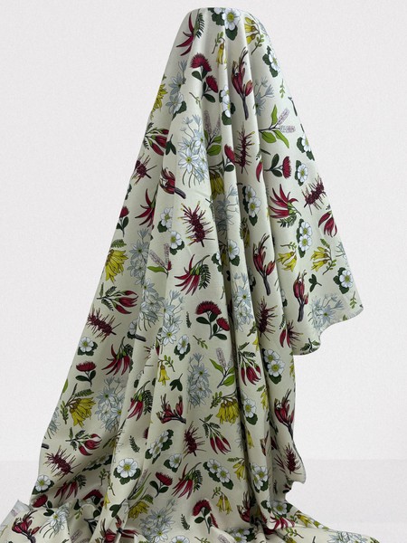 NZ Native Flowers on Cream Printed Cotton