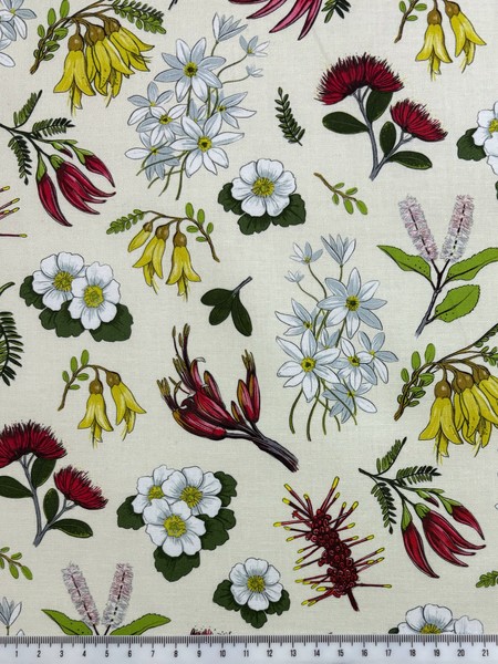 NZ Native Flowers on Cream Printed Cotton