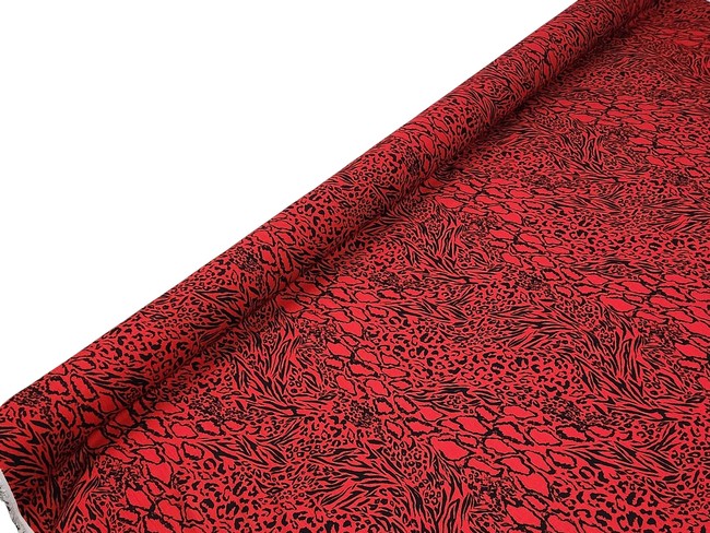 * SPECIAL * Black Animal Print on Red Crinkle Rayon