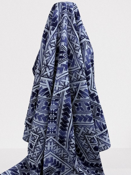 Navy on Silver Grey Pacific Island Cotton Dobby