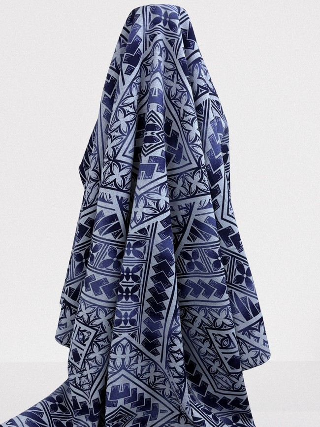 Navy on Silver Grey Pacific Island Cotton Dobby