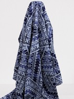 Navy on Silver Grey Pacific Island Cotton Dobby