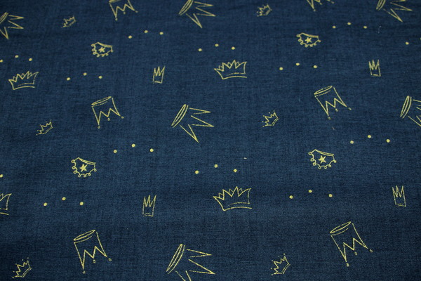  Gold Crowns on Navy Printed Cotton