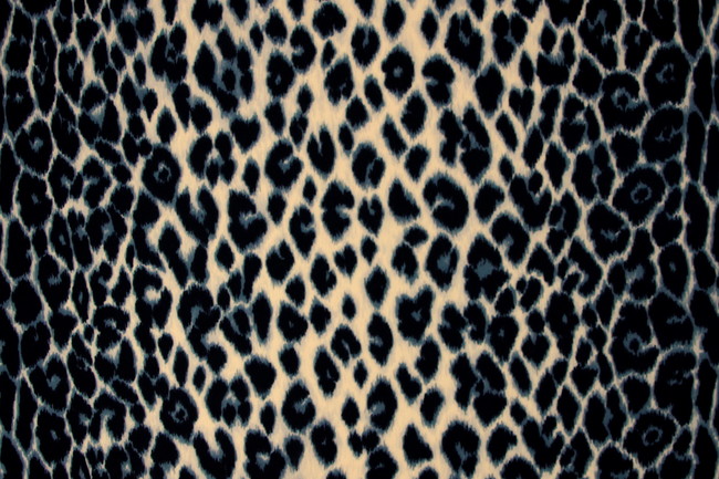 Blue & Black Leopard Print on Cream Polyester