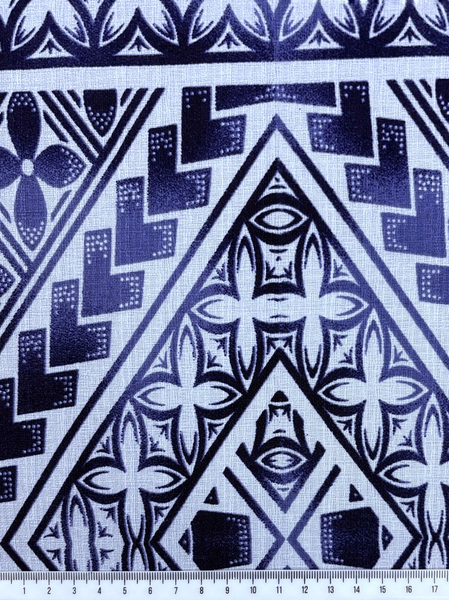 Navy on Silver Grey Pacific Island Cotton Dobby