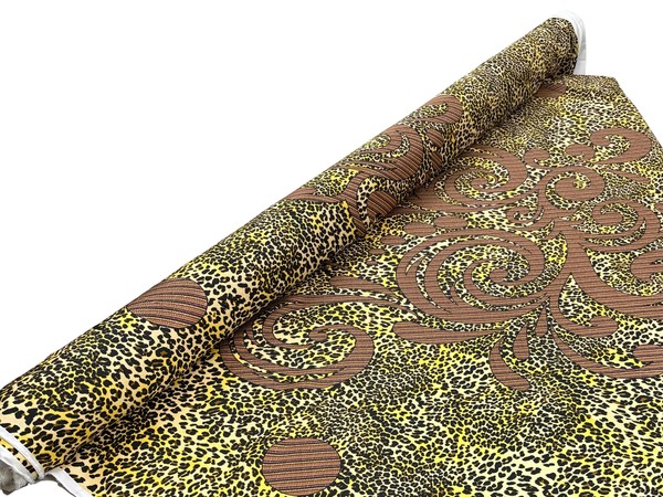 Flourishes on Leopard Printed Silky-Feel Polyester