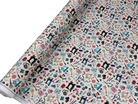 Sewing Things on Cream Printed Cotton