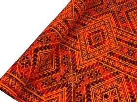 Red & Burgundy on Orange Pacific Island Cotton Dobby