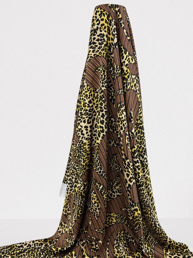 Flourishes on Leopard Printed Silky-Feel Polyester