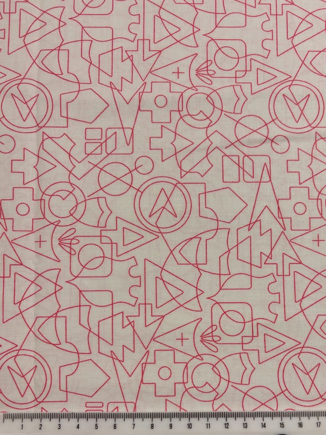 Lolly Pink Shapes on White Printed Cotton