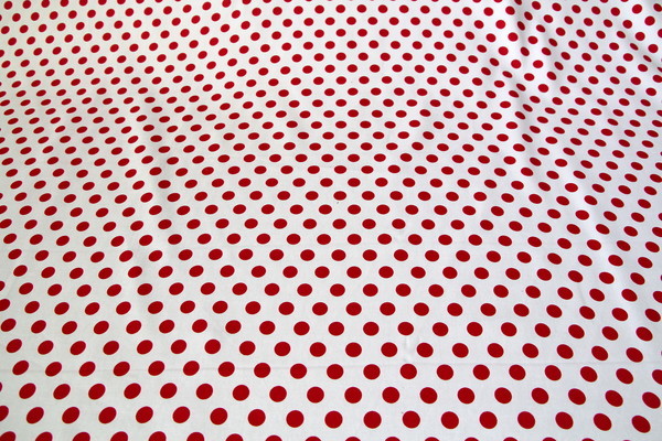 Red Spots on White Stretch Sateen