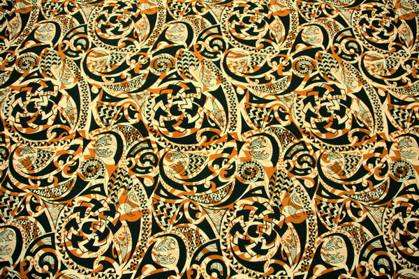 Bottle Green & Caramel on Beige Pasifika Cotton