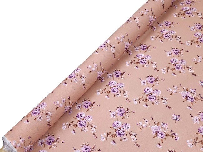 * SPECIAL * Wild Roses on Peach Crinkle Rayon