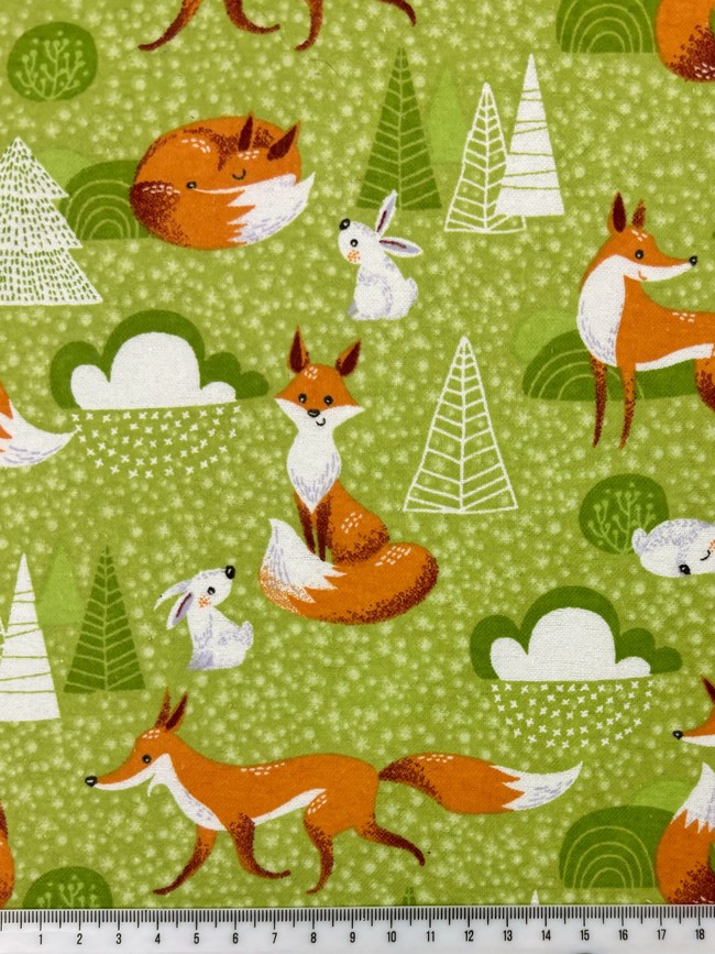 Foxes & Rabbits on Green Wincyette