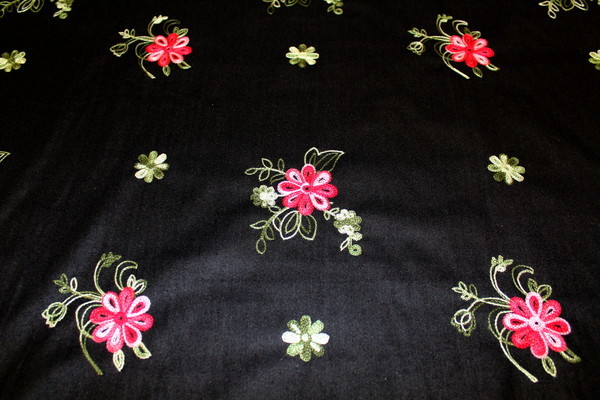 Embroidered Flowers Wool Blend