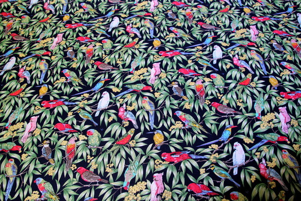 Parrots on Navy Printed Kiwiana Cotton