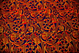 * REMNANT - Navy & Orange on Mandarin Pasifika Printed Cotton