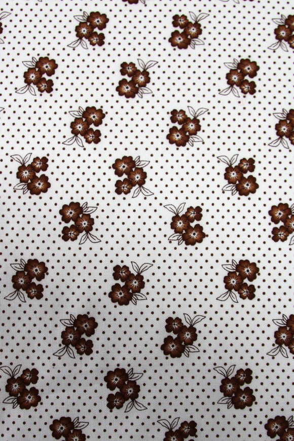 Sweet Brown Posies on Dotted Cotton