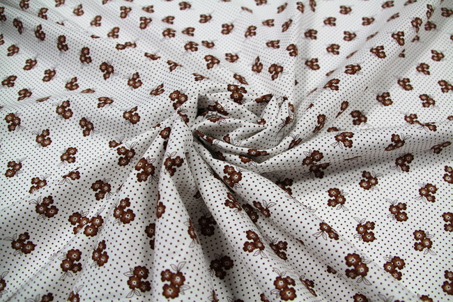Sweet Brown Posies on Dotted Cotton