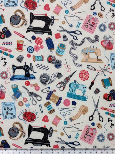 Sewing Things on Cream Printed Cotton