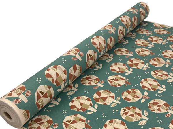 Mosaic Shrubs on Soft Teal Mid-weight Japanese Cotton