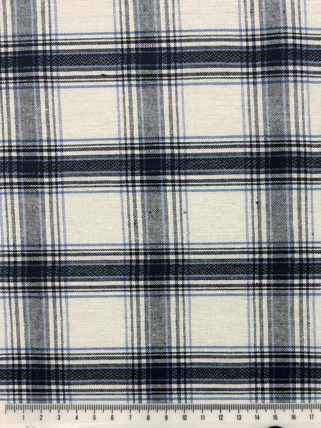 Navy, Light Blue & White Checked Linen
