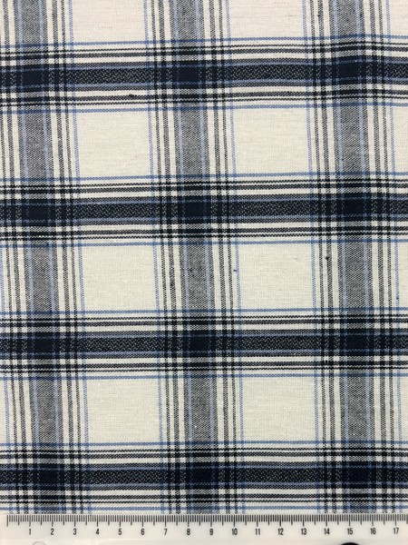 Navy, Light Blue & White Checked Linen

