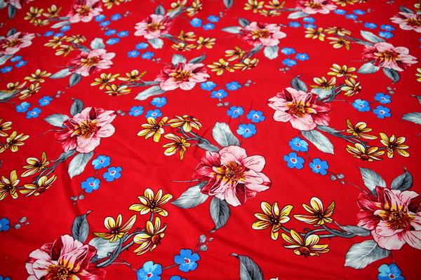 New Season Printed Rayon - Floral on Bright Red