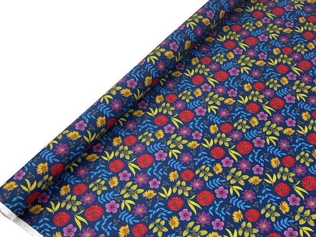Multi Floral on Navy Printed Cotton