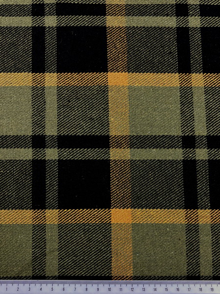 Olive, Black & Mustard Tartan Check Brushed Wool Blend