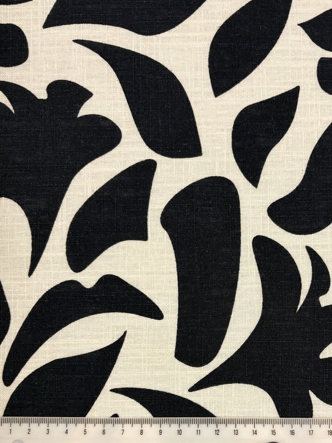 Navy Abstract Shapes on Soft White Linen Blend