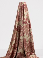 Rose Pink Palm Leaves on Ivory Printed Bamboo Cotton Blend