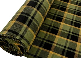 Olive, Black & Mustard Tartan Check Brushed Wool Blend
