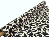 Navy Abstract Shapes on Soft White Linen Blend