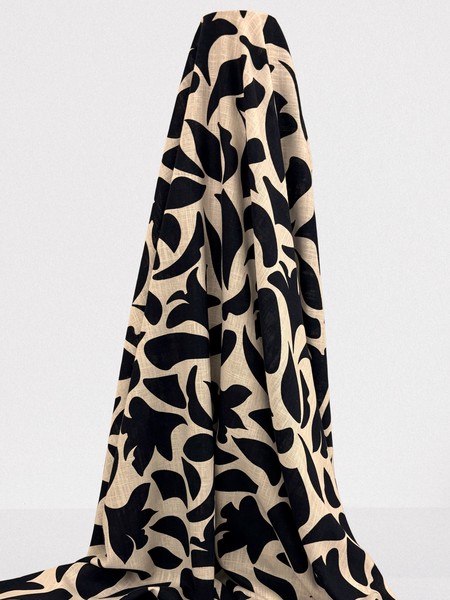 Navy Abstract Shapes on Soft White Linen Blend