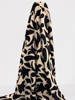 Navy Abstract Shapes on Soft White Linen Blend
