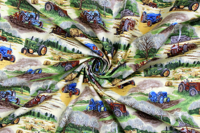 Country Farmers Tractors Premium Printed Cotton