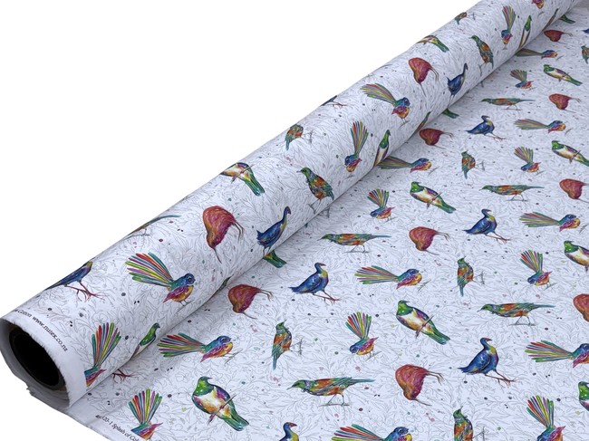 New Zealand Native Birds Kiwiana White Printed Cotton