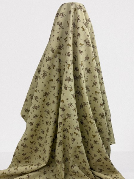 Floral & Bunnies on Buttermilk Printed Cotton