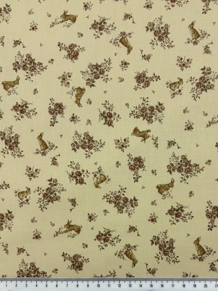 Floral & Bunnies on Buttermilk Printed Cotton