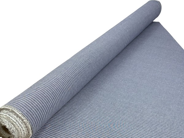 White Pinstripes on Denim Blue Linen Cotton Shirting