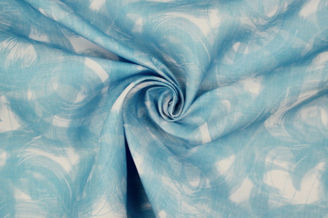 Gentle Blue Swirls Printed Linen/Cotton Blend